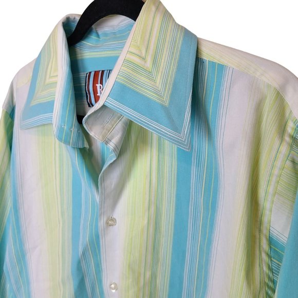 Roar Mens XL Green Blue Striped Long Sleeves Button Up Marlow Dress Shirt - Picture 4 of 8